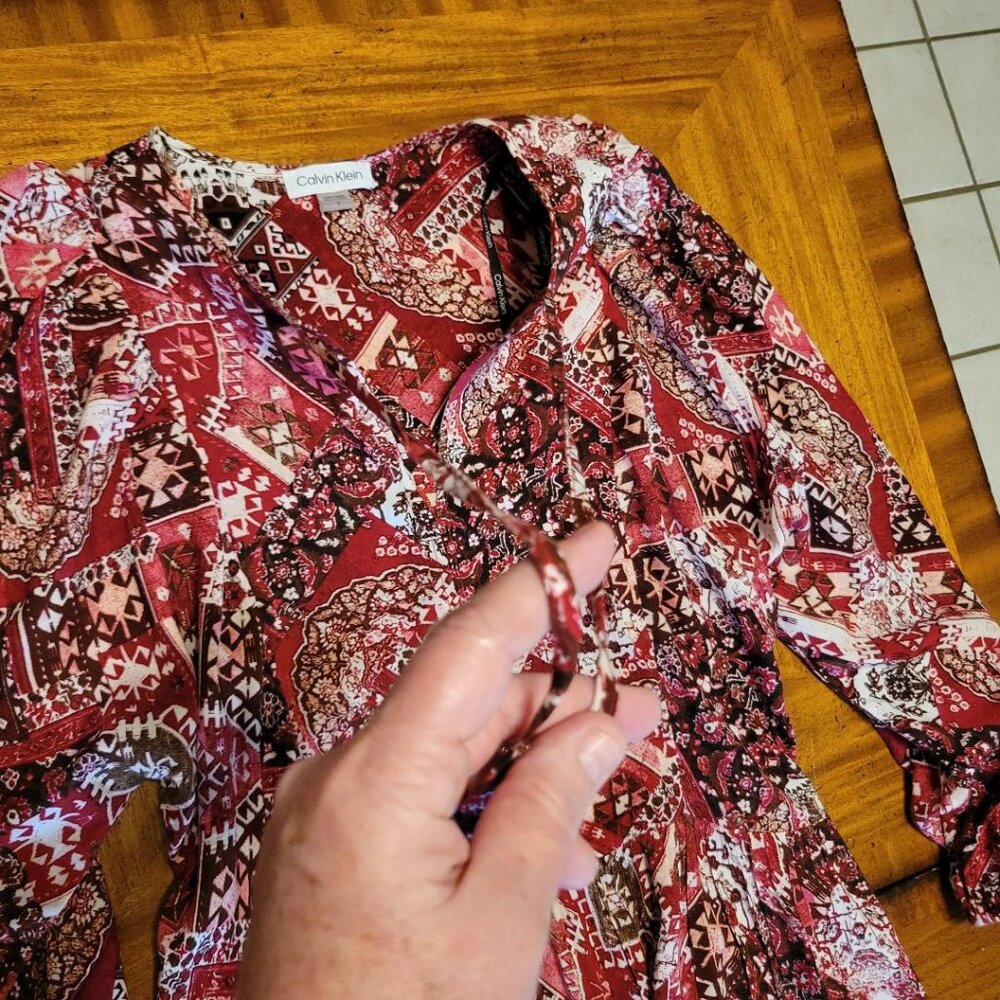 Calvin Klein Red & White Patchwork Flounce Dress - image 5